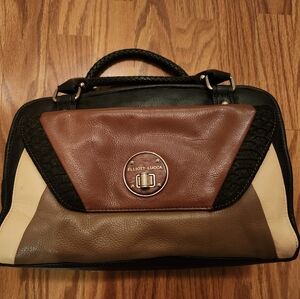 Elliott Luca Handbag Pebble and Ostrich Leather Envelope front & wooden accent